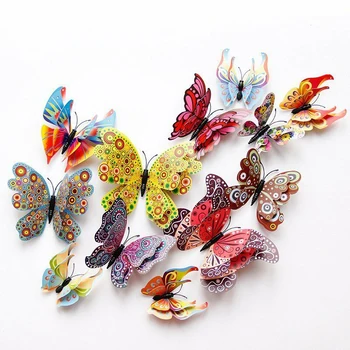 12шт Vinil Naljepnice Za Zid s leptirićima 3D Naljepnice Za Zid Mat Površine Šareni Leptir Za uređenje Dječje Sobe