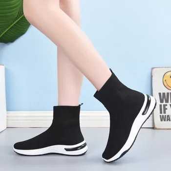 Botas De Mujer Ženske visoke čizme вязаная gornja prozračna sportska obuća Jesen moda Cipele s vrhom Cipele za hodanje zapatos mujer
