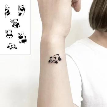 Tetovaža Oznaka Body Art Crno Bijela Slika Najmanji Element je odlična panda životinja Prijenos Vode Privremena Lažna tetovaža flash-tetovaža