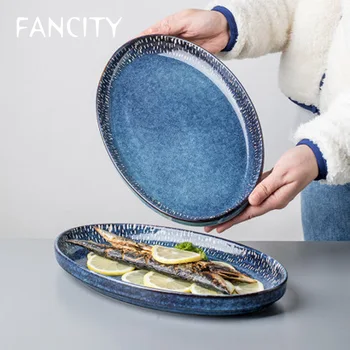 Čudan ovalni riblje specijalitete novi kucni ribljih jela kreativne keramičke jela jela od ribe na par Nordijsko posuđe